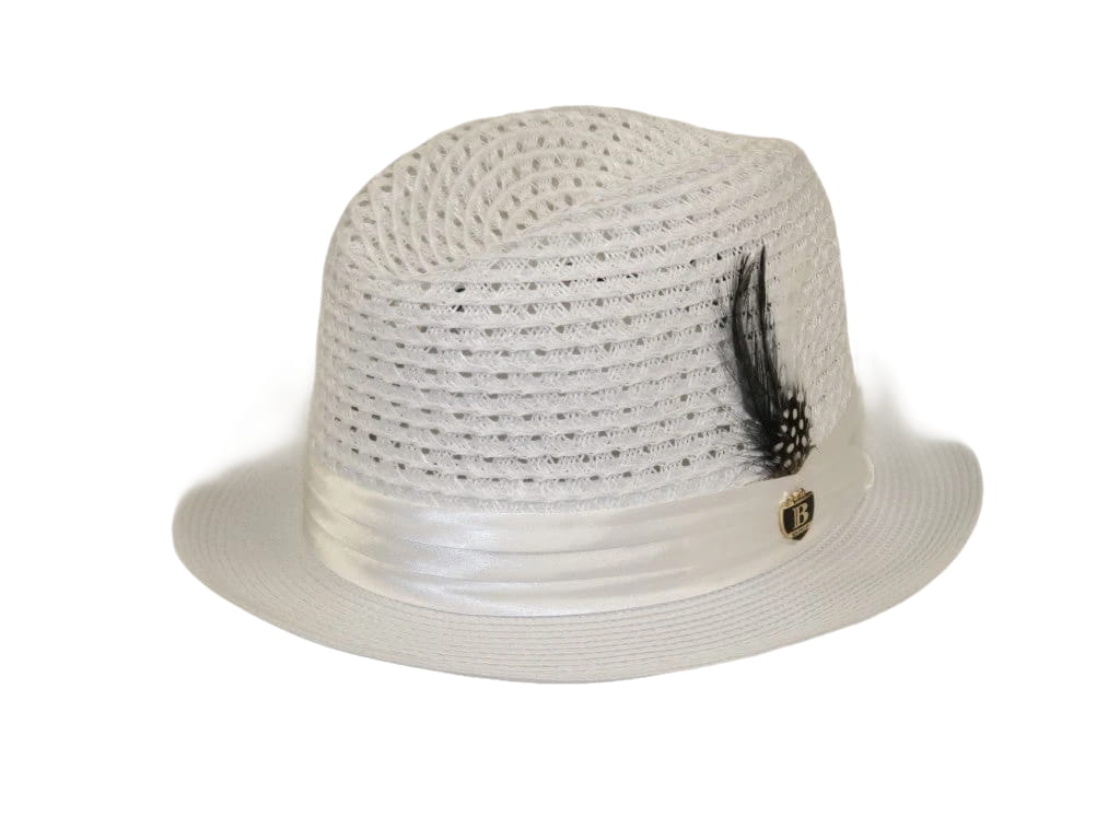 Men's BRUNO CAPELO Stingy Brim Fedora Braid Straw Hat Santa Cruz SC615 White