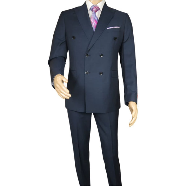 Men Suit BERLUSCONI Turkey Italian Wool 180's Double Breasted UGS94-09 Mid Blue