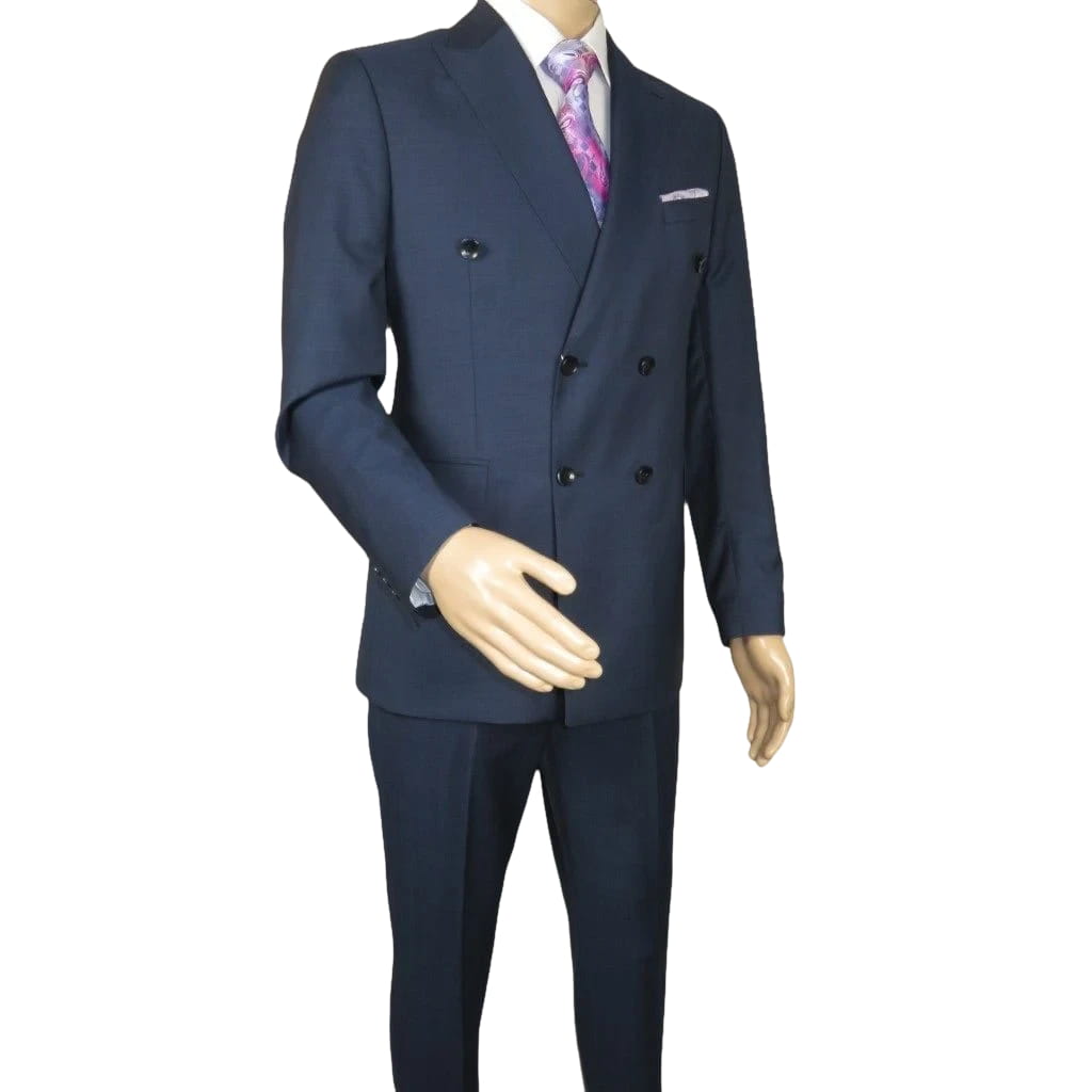 Men Suit BERLUSCONI Turkey Italian Wool 180's Double Breasted UGS94-09 Mid Blue