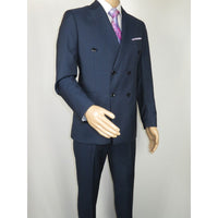 Men Suit BERLUSCONI Turkey Italian Wool 180's Double Breasted UGS94-09 Mid Blue