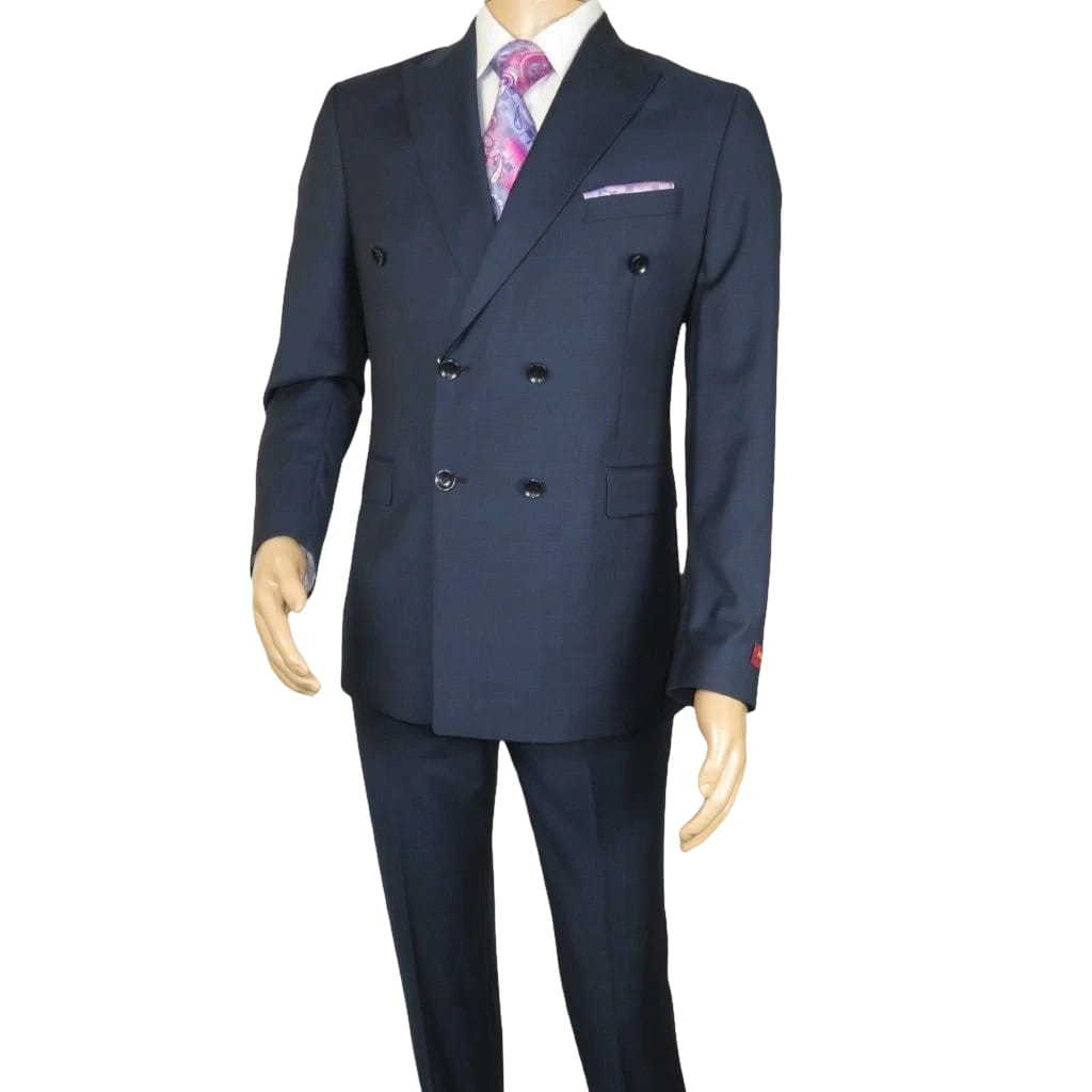 Men Suit BERLUSCONI Turkey Italian Wool 180's Double Breasted UGS94-09 Mid Blue