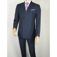 Men Suit BERLUSCONI Turkey Italian Wool 180's Double Breasted UGS94-09 Mid Blue
