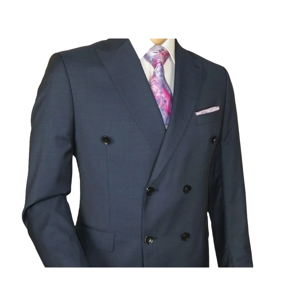 Men Suit BERLUSCONI Turkey Italian Wool 180's Double Breasted UGS94-09 Mid Blue