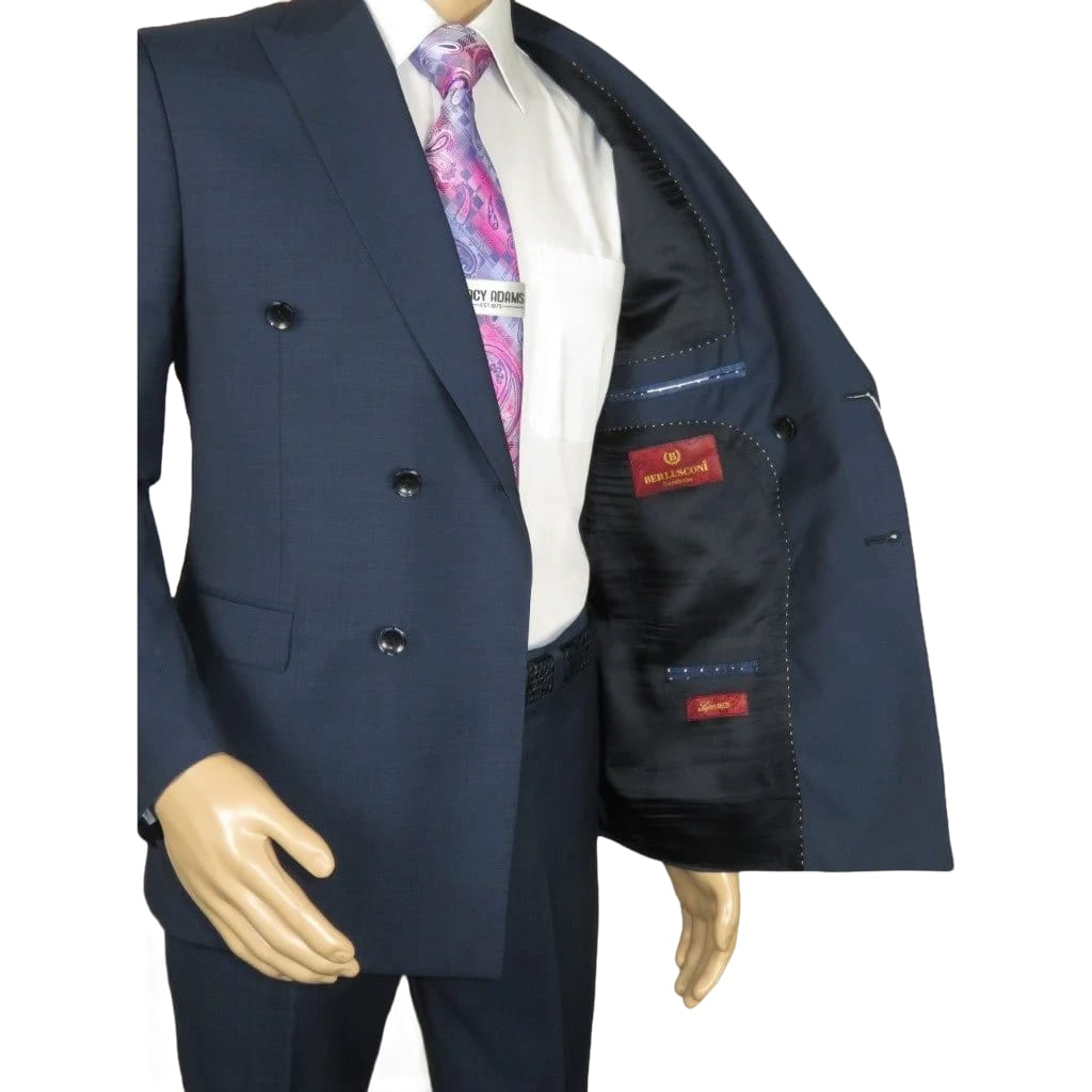 Men Suit BERLUSCONI Turkey Italian Wool 180's Double Breasted UGS94-09 Mid Blue