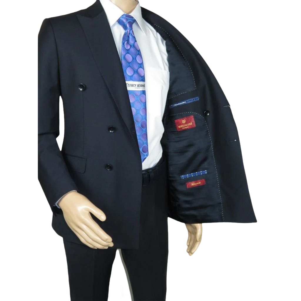 Men Suit BERLUSCONI Turkey Italian Wool 180's Double Breasted UGS94-12 Navy