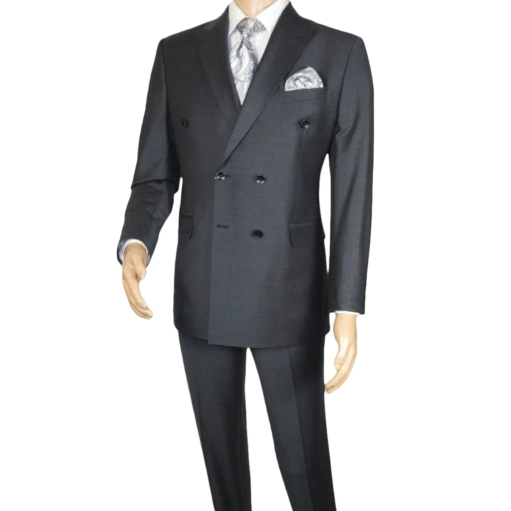 Men Suit BERLUSCONI Turkey Italian Wool 180's Double Breasted UGS94-14 Charcoal
