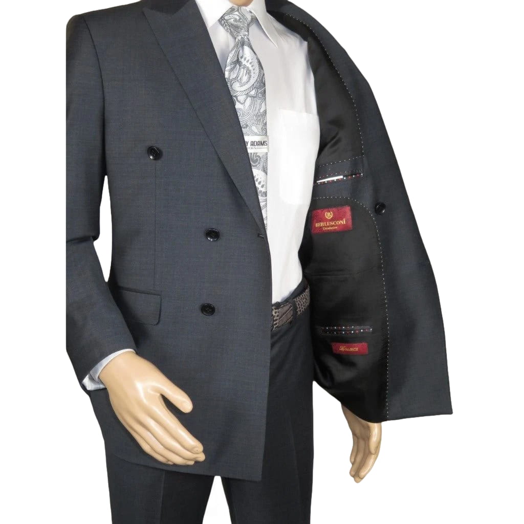 Men Suit BERLUSCONI Turkey Italian Wool 180's Double Breasted UGS94-14 Charcoal