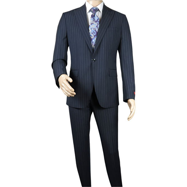 Men Suit BERLUSCONI Italian Wool 180's Pin Stripe One Button Peak UGS95-01 Navy