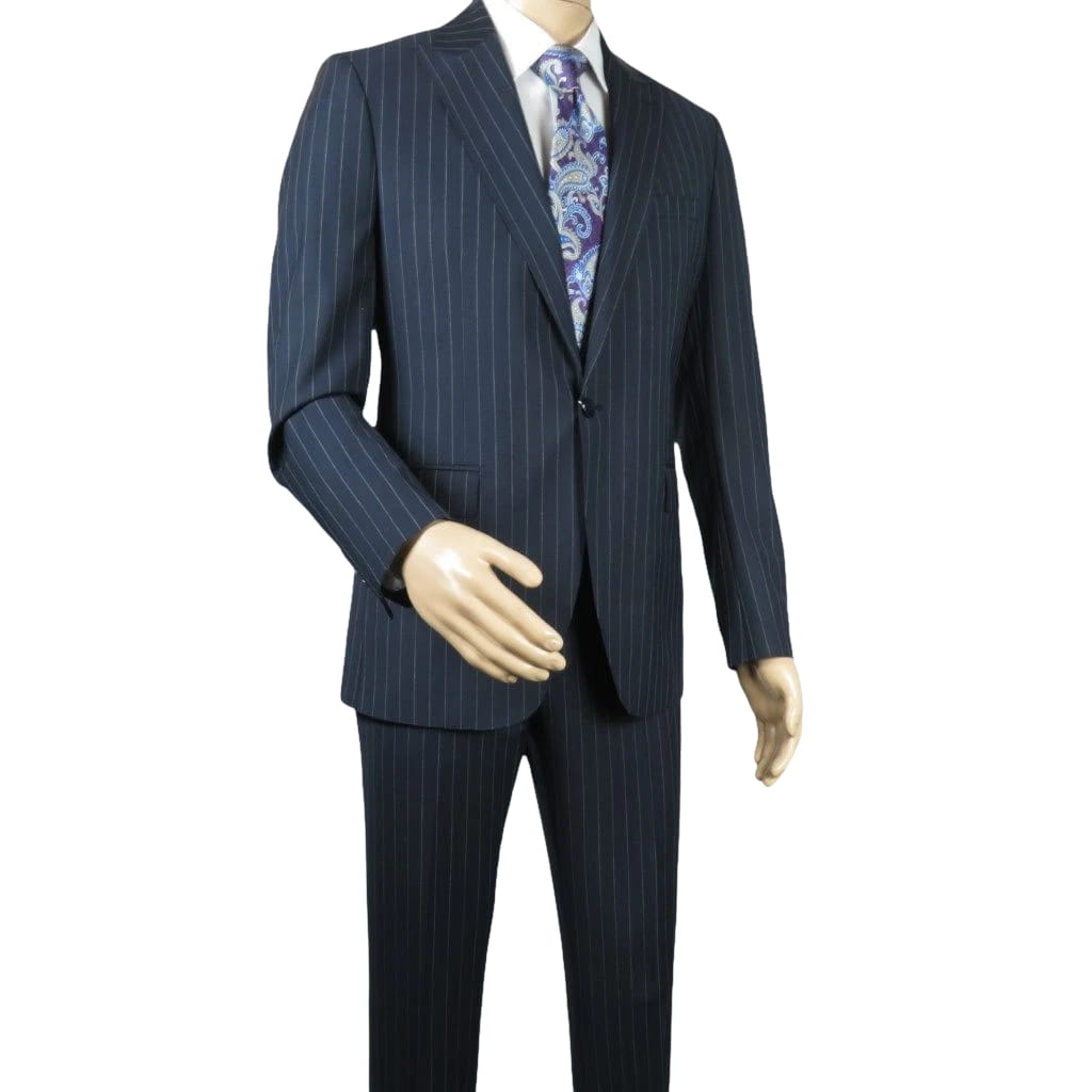 Men Suit BERLUSCONI Italian Wool 180's Pin Stripe One Button Peak UGS95-01 Navy