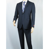 Men Suit BERLUSCONI Italian Wool 180's Pin Stripe One Button Peak UGS95-01 Navy