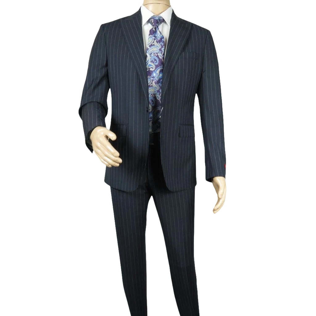 Men Suit BERLUSCONI Italian Wool 180's Pin Stripe One Button Peak UGS95-01 Navy