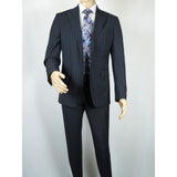 Men Suit BERLUSCONI Italian Wool 180's Pin Stripe One Button Peak UGS95-01 Navy