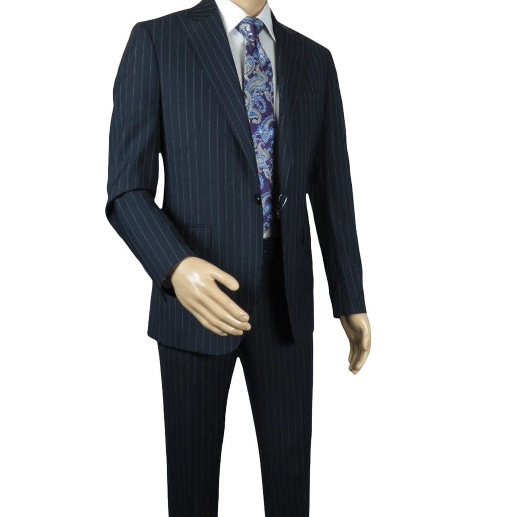 Men Suit BERLUSCONI Italian Wool 180's Pin Stripe One Button Peak UGS95-01 Navy
