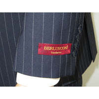 Men Suit BERLUSCONI Italian Wool 180's Pin Stripe One Button Peak UGS95-01 Navy