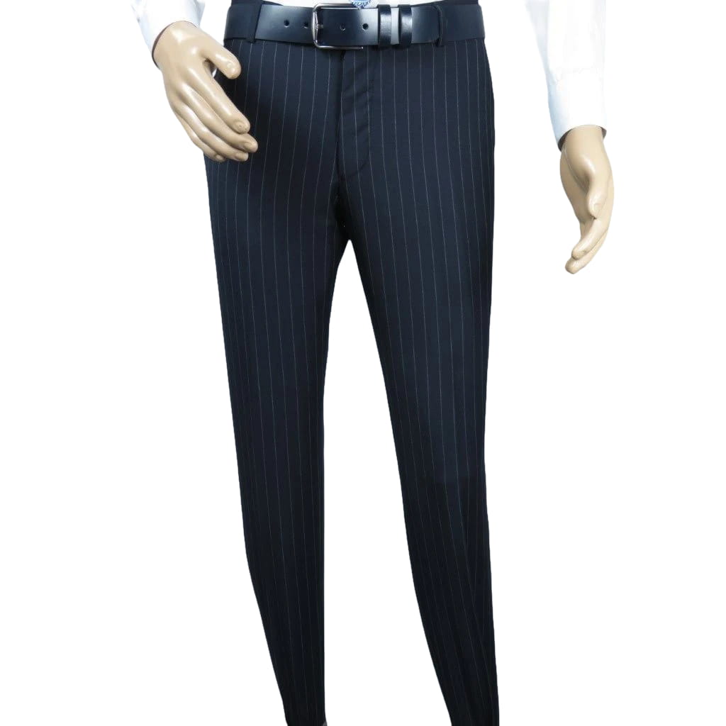 Men Suit BERLUSCONI Italian Wool 180's Pin Stripe One Button Peak UGS95-01 Navy