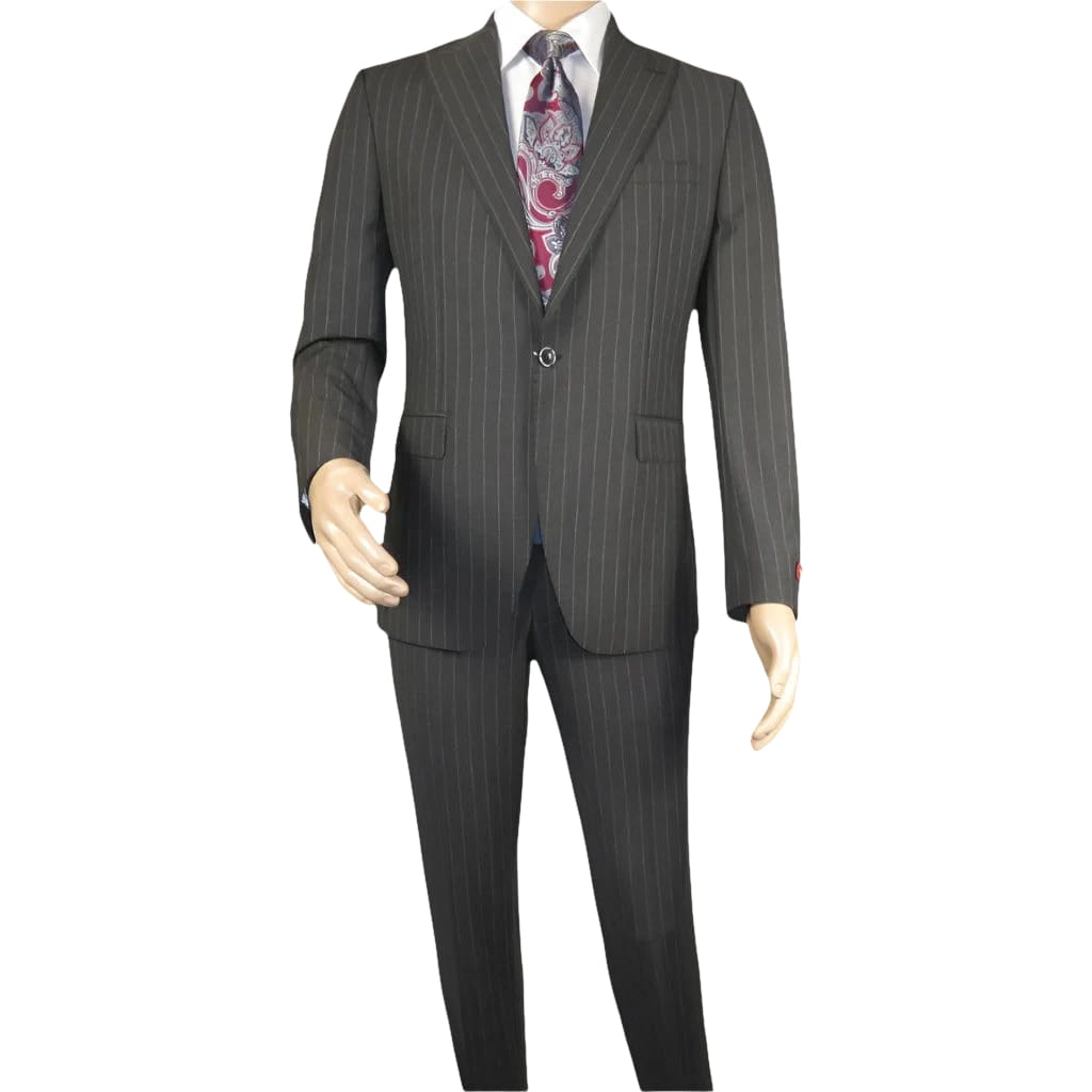 Men Suit BERLUSCONI Italian Wool 180's Pin Stripe One Button Peak UGS95-03 Gray