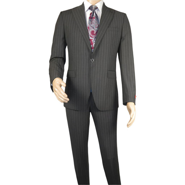 Men Suit BERLUSCONI Italian Wool 180's Pin Stripe One Button Peak UGS95-03 Gray