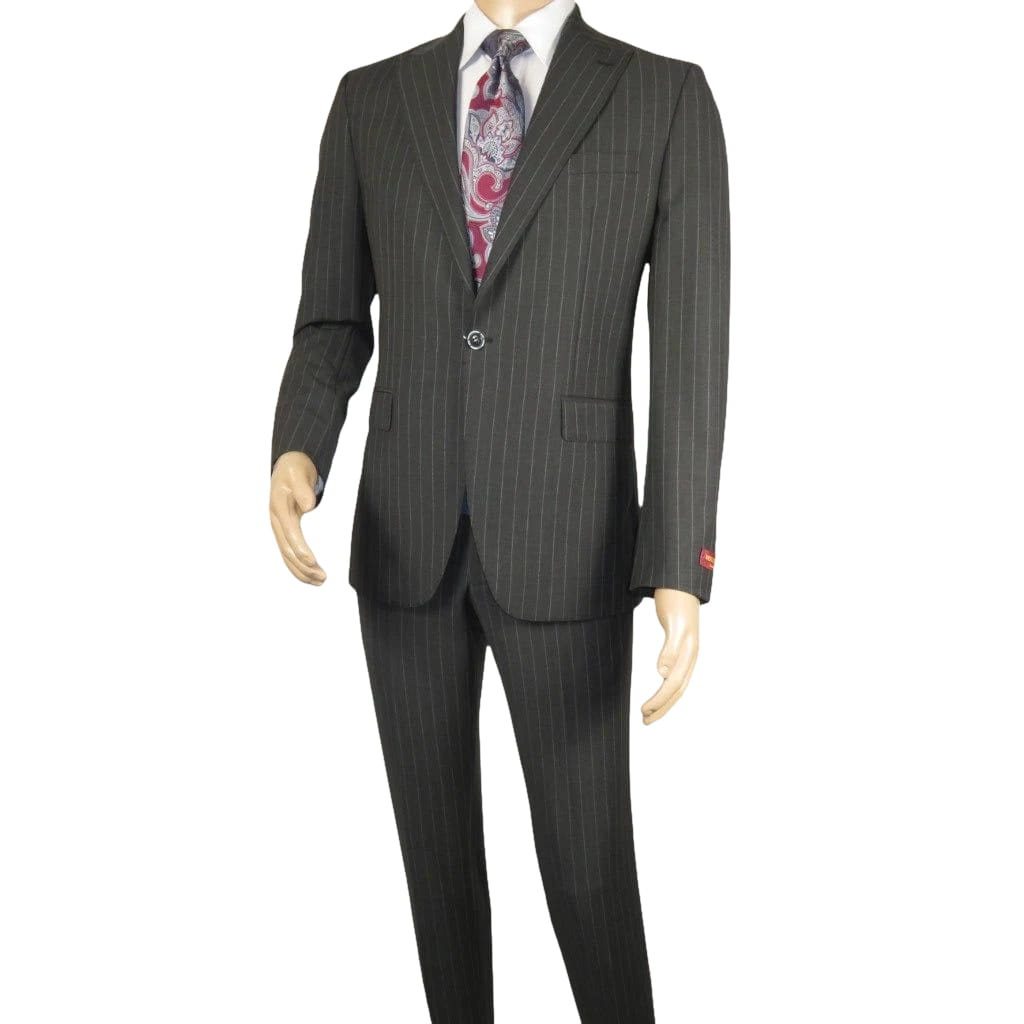 Men Suit BERLUSCONI Italian Wool 180's Pin Stripe One Button Peak UGS95-03 Gray