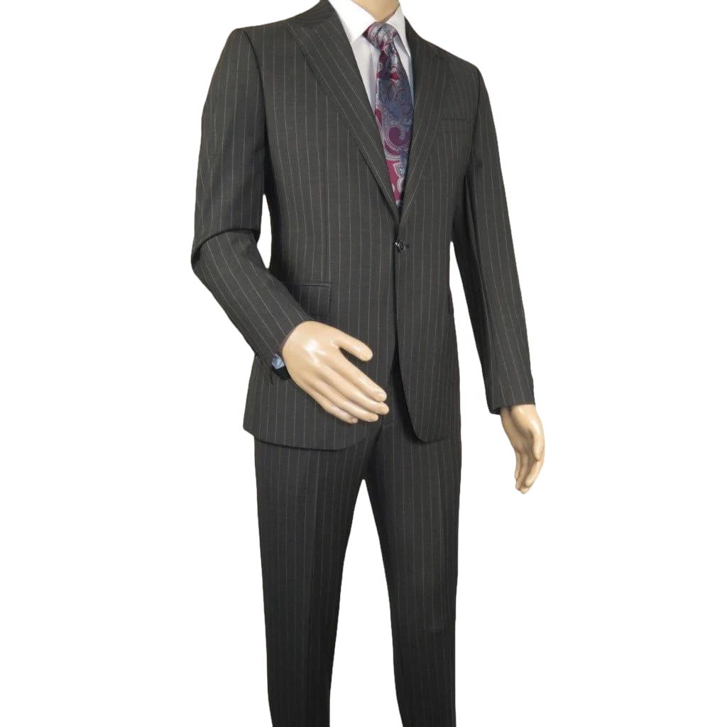 Men Suit BERLUSCONI Italian Wool 180's Pin Stripe One Button Peak UGS95-03 Gray