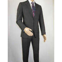 Men Suit BERLUSCONI Italian Wool 180's Pin Stripe One Button Peak UGS95-03 Gray