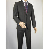 Men Suit BERLUSCONI Italian Wool 180's Pin Stripe One Button Peak UGS95-03 Gray