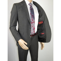 Men Suit BERLUSCONI Italian Wool 180's Pin Stripe One Button Peak UGS95-03 Gray