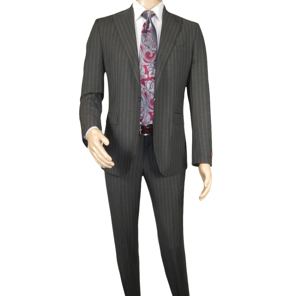 Men Suit BERLUSCONI Italian Wool 180's Pin Stripe One Button Peak UGS95-03 Gray
