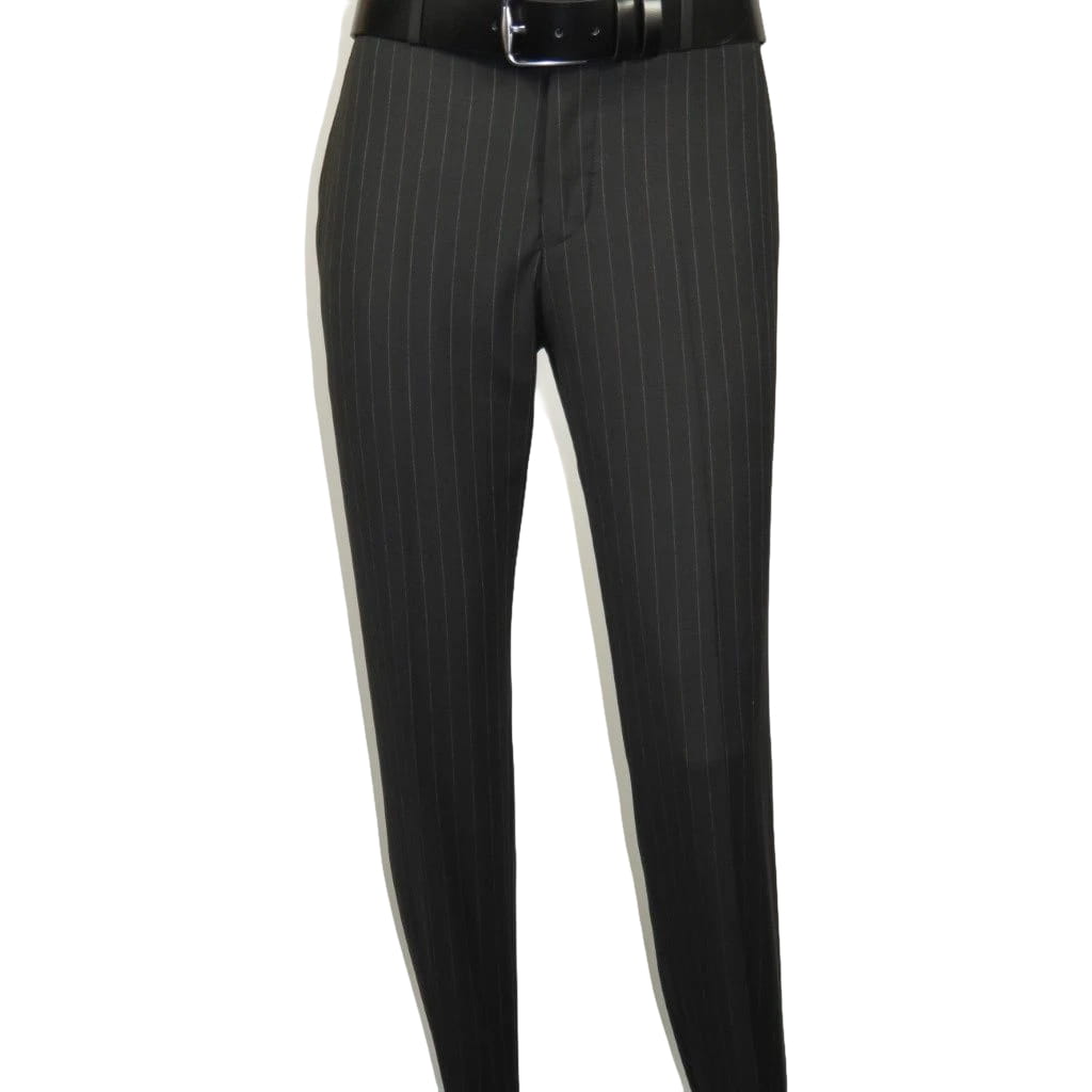 Men Suit BERLUSCONI Italian Wool 180's Pin Stripe One Button Peak UGS95-4 Black