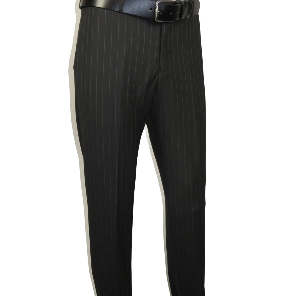 Men Suit BERLUSCONI Italian Wool 180's Pin Stripe One Button Peak UGS95-4 Black