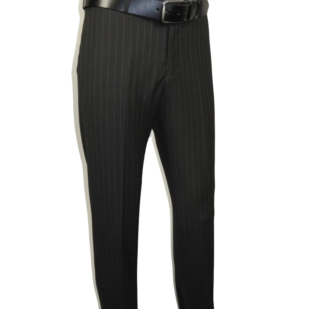 Men Suit BERLUSCONI Italian Wool 180's Pin Stripe One Button Peak UGS95-4 Black