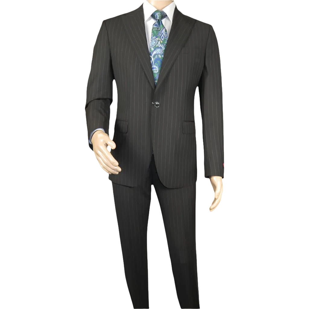 Men Suit BERLUSCONI Italian Wool 180's Pin Stripe One Button Peak UGS95-4 Black