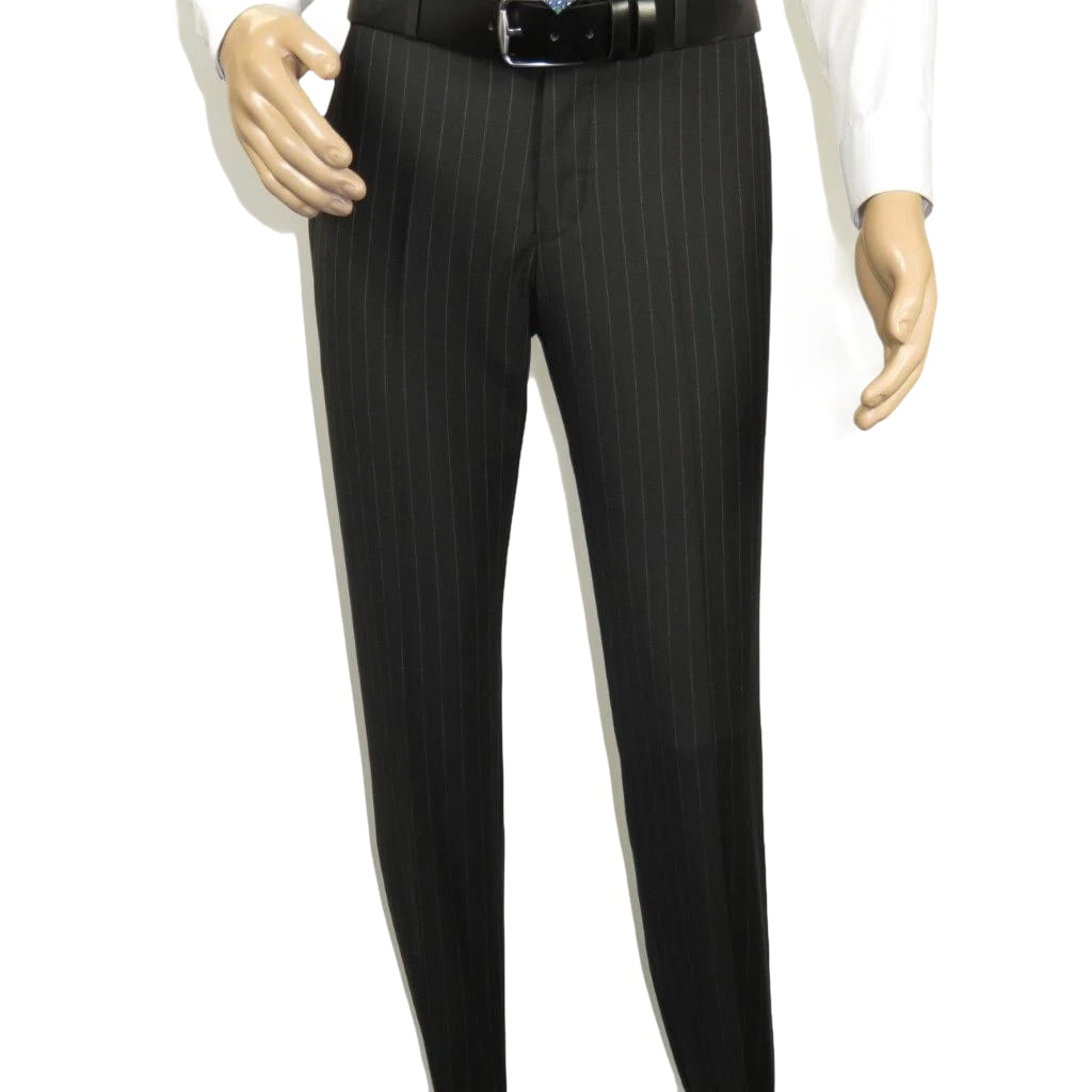 Men Suit BERLUSCONI Italian Wool 180's Pin Stripe One Button Peak UGS95-4 Black