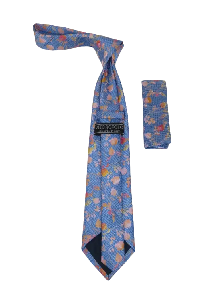 Men's Vito Rofolo From Italy Tie Hankie Gift Boxed 100% Silk VR-30 Blue Floral