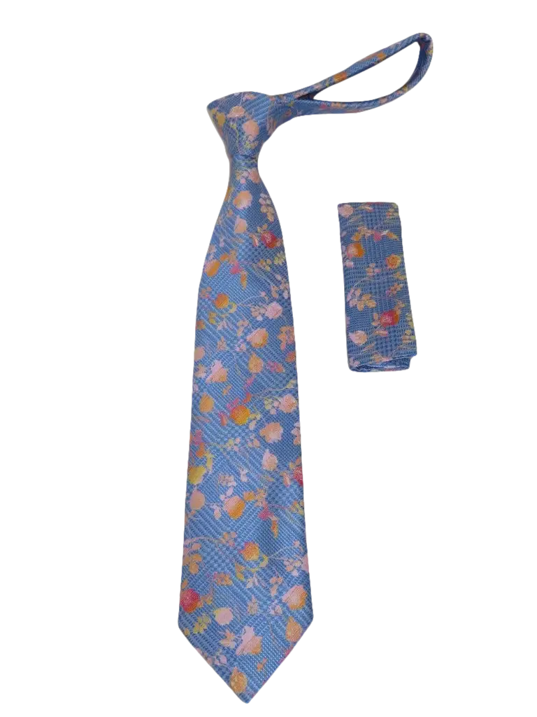 Men's Vito Rofolo From Italy Tie Hankie Gift Boxed 100% Silk VR-30 Blue Floral