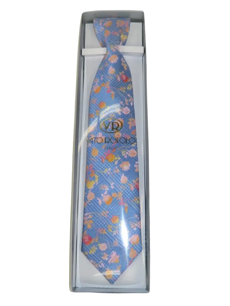 Men's Vito Rofolo From Italy Tie Hankie Gift Boxed 100% Silk VR-30 Blue Floral
