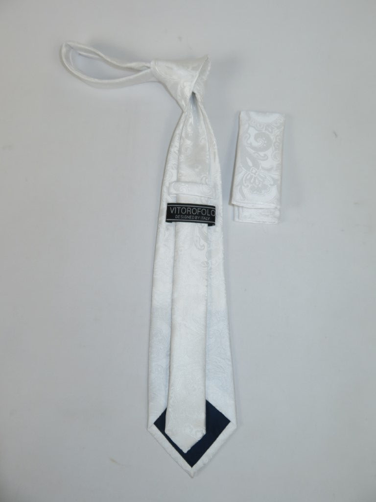 Men's Vito Rofolo From Italy Tie Hankie Gift Boxed 100% Silk VR-31 White Paisley