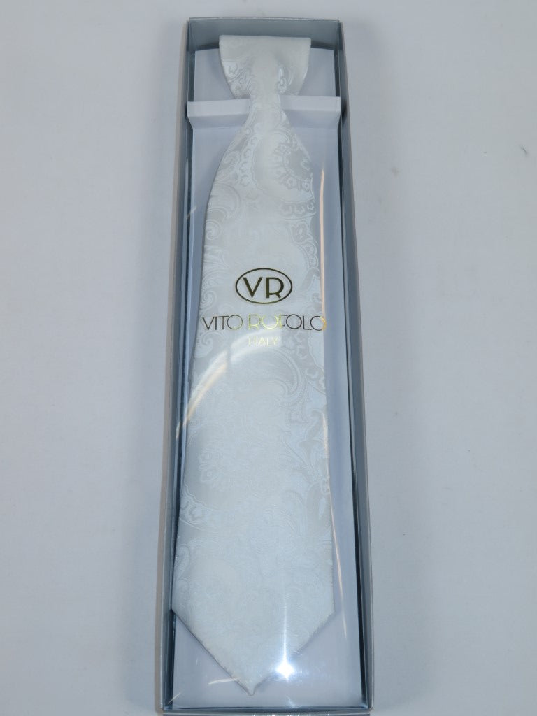 Men's Vito Rofolo From Italy Tie Hankie Gift Boxed 100% Silk VR-31 White Paisley