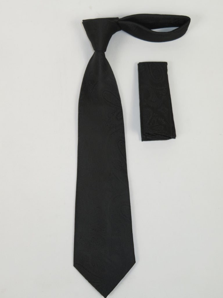 Men's Vito Rofolo From Italy Tie Hankie Gift Boxed 100% Silk VR-32 Black Paisley