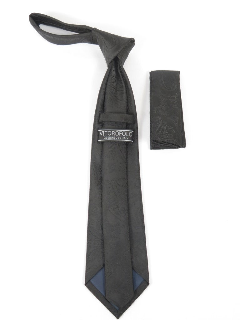 Men's Vito Rofolo From Italy Tie Hankie Gift Boxed 100% Silk VR-32 Black Paisley