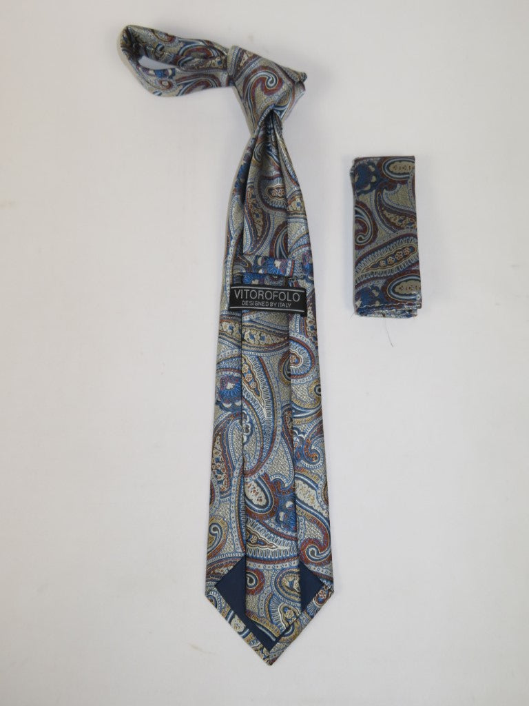 Men's Vito Rofolo From Italy Tie Hankie Gift Boxed 100% Silk VR-34 Brown Paisley