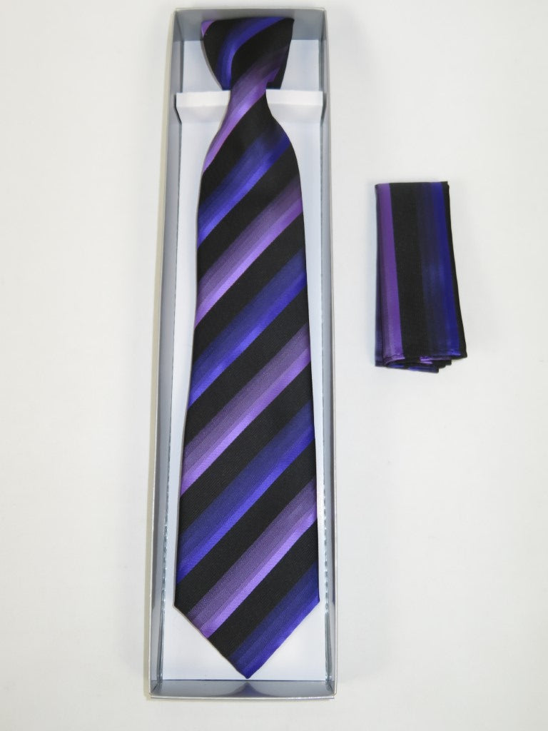Men's Vito Rofolo From Italy Tie Hankie Gift Boxed 100% Silk VR-35 Purple Stripe