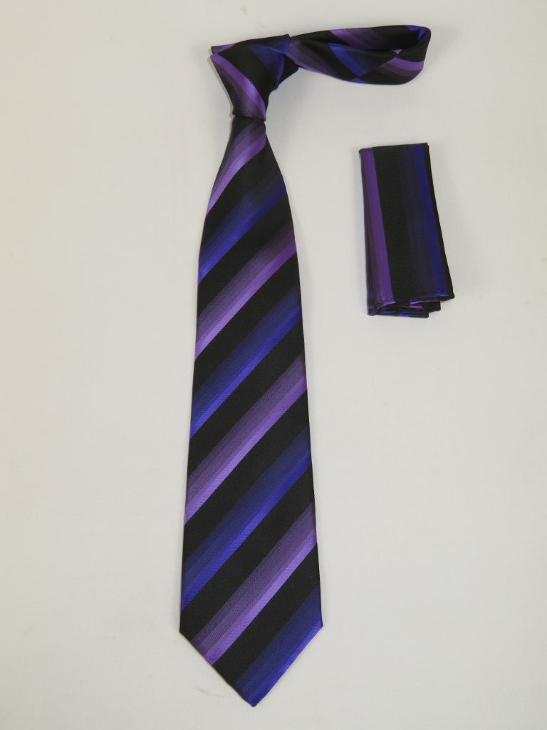 Men's Vito Rofolo From Italy Tie Hankie Gift Boxed 100% Silk VR-35 Purple Stripe