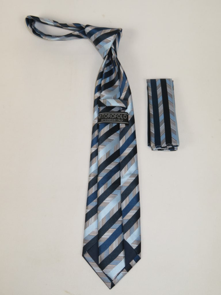 Men's Vito Rofolo From Italy Tie Hankie Gift Boxed 100% Silk VR-36 Blue Stripe