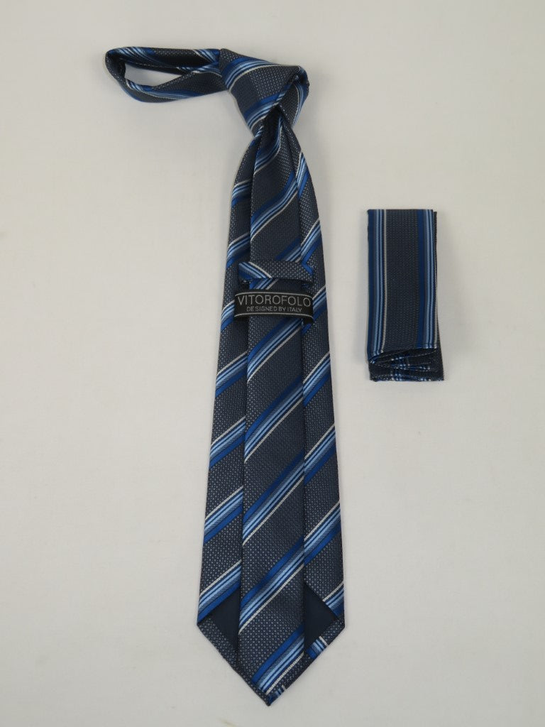 Men's Vito Rofolo From Italy Tie Hankie Gift Boxed 100% Silk VR-37 Blue Stripe