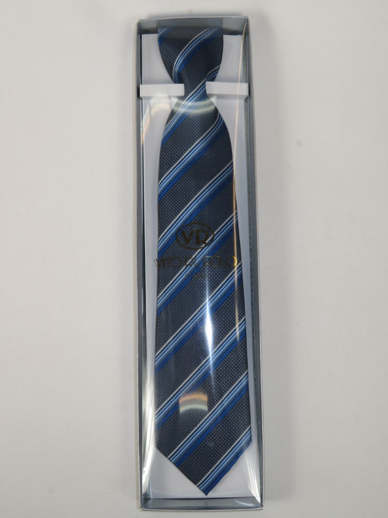 Men's Vito Rofolo From Italy Tie Hankie Gift Boxed 100% Silk VR-37 Blue Stripe
