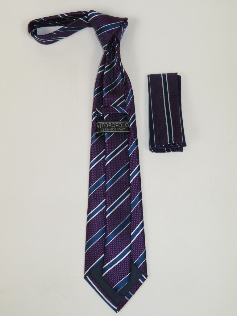Men's Vito Rofolo From Italy Tie Hankie Gift Boxed 100% Silk VR-38 Plum Stripe