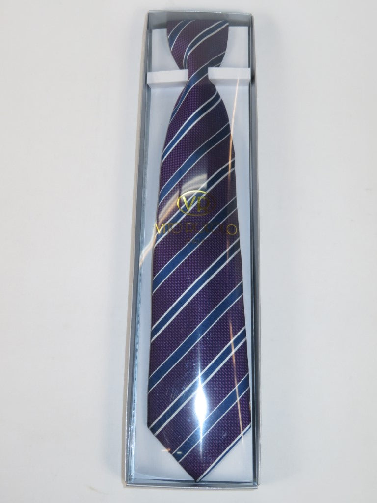 Men's Vito Rofolo From Italy Tie Hankie Gift Boxed 100% Silk VR-38 Plum Stripe