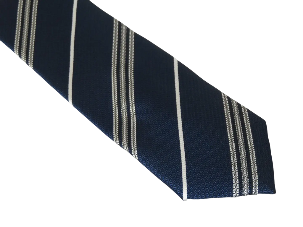 Mens Narrow Tie/Hankie Set Woven Vito Rofolo VTR-101 Navy White Stripe