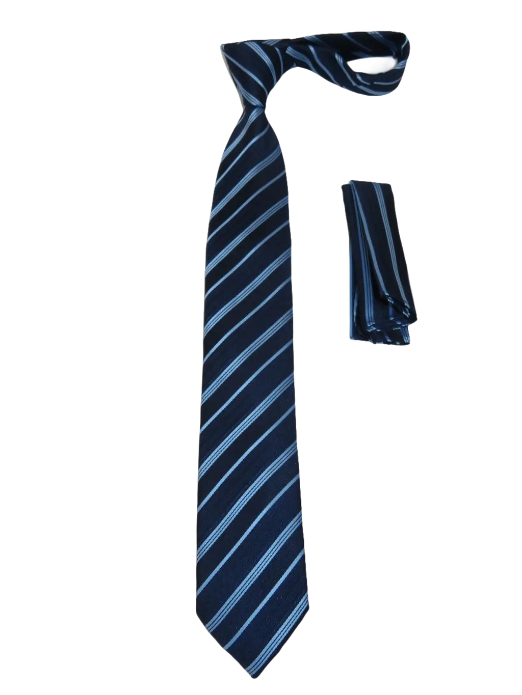 Mens Narrow Tie/Hankie Set Woven Vito Rofolo VTR-102 Navy Blue Stripe