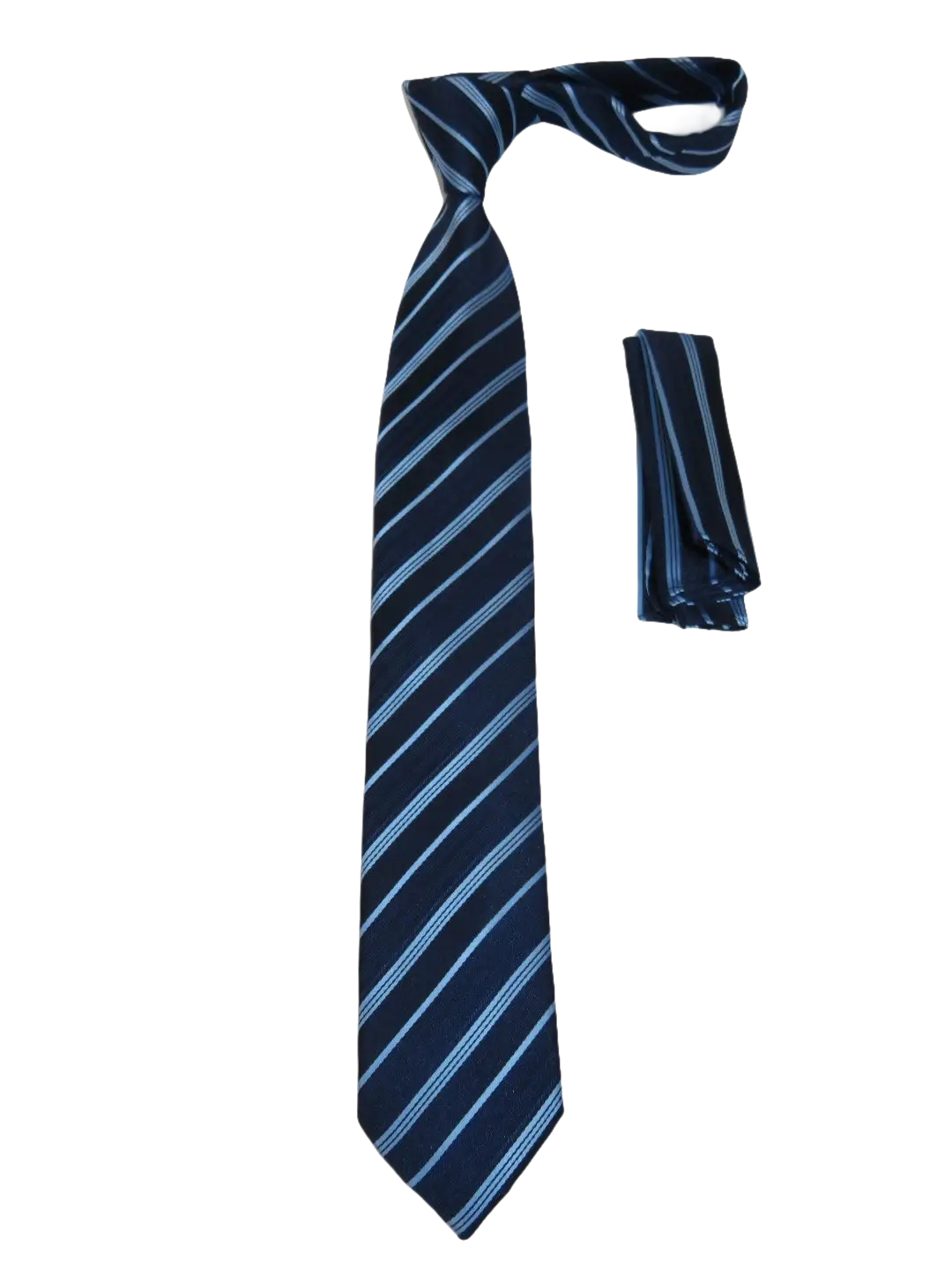 Mens Narrow Tie/Hankie Set Woven Vito Rofolo VTR-102 Navy Blue Stripe